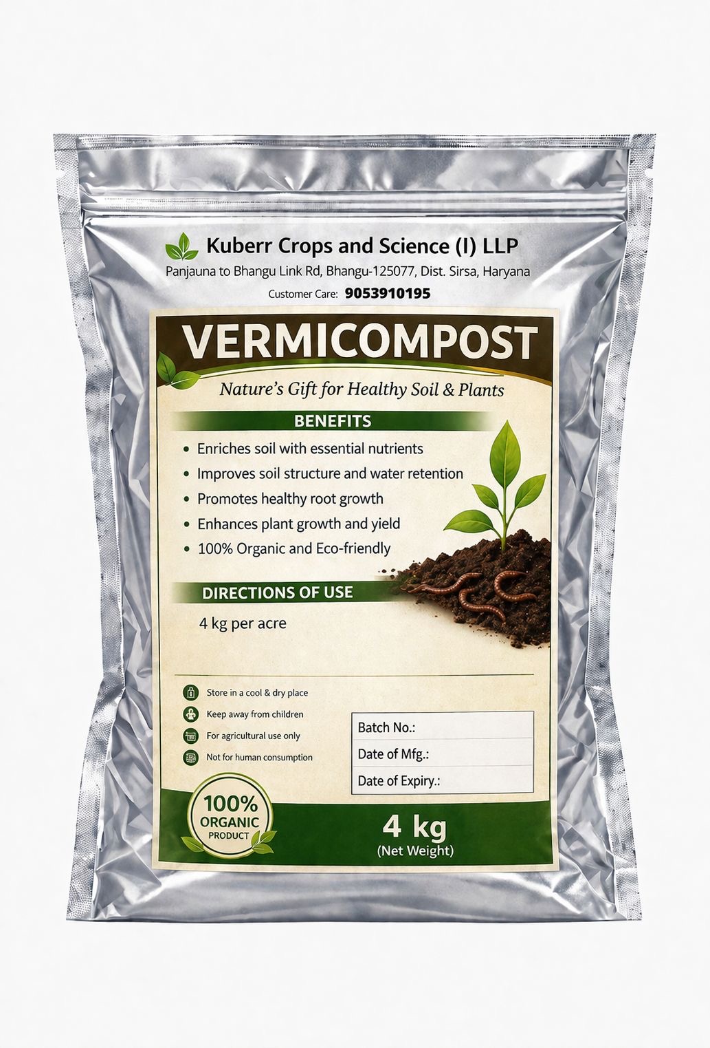 Vermicompost Organic Fertilizer – 100% Natural Compost for Plants | Soil Enricher & Growth Booster
